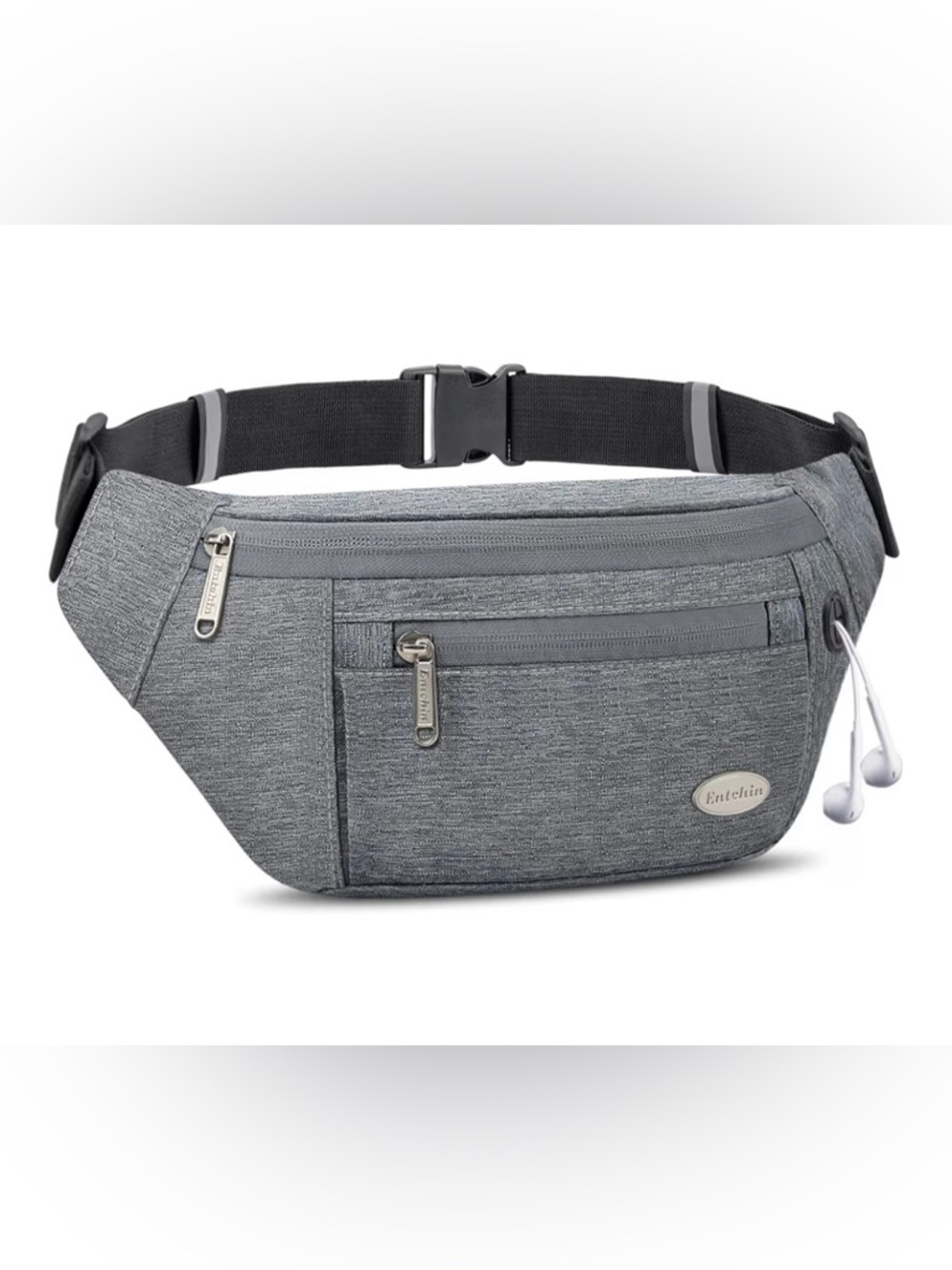 Grey Fanny Pack for Women Men,Crossbody Belt Bag with 4-Zipper Pockets